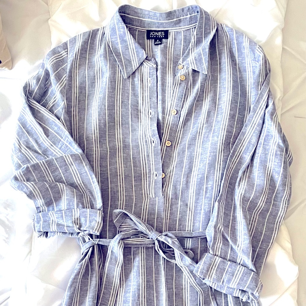 Jones New York Linen Tie-Waist Shirt Dress, Women’s Size 4, Excellent!